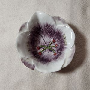 Pier 1 Purple & White Flower Shaped Melted Butter No Handle Pitcher Dish